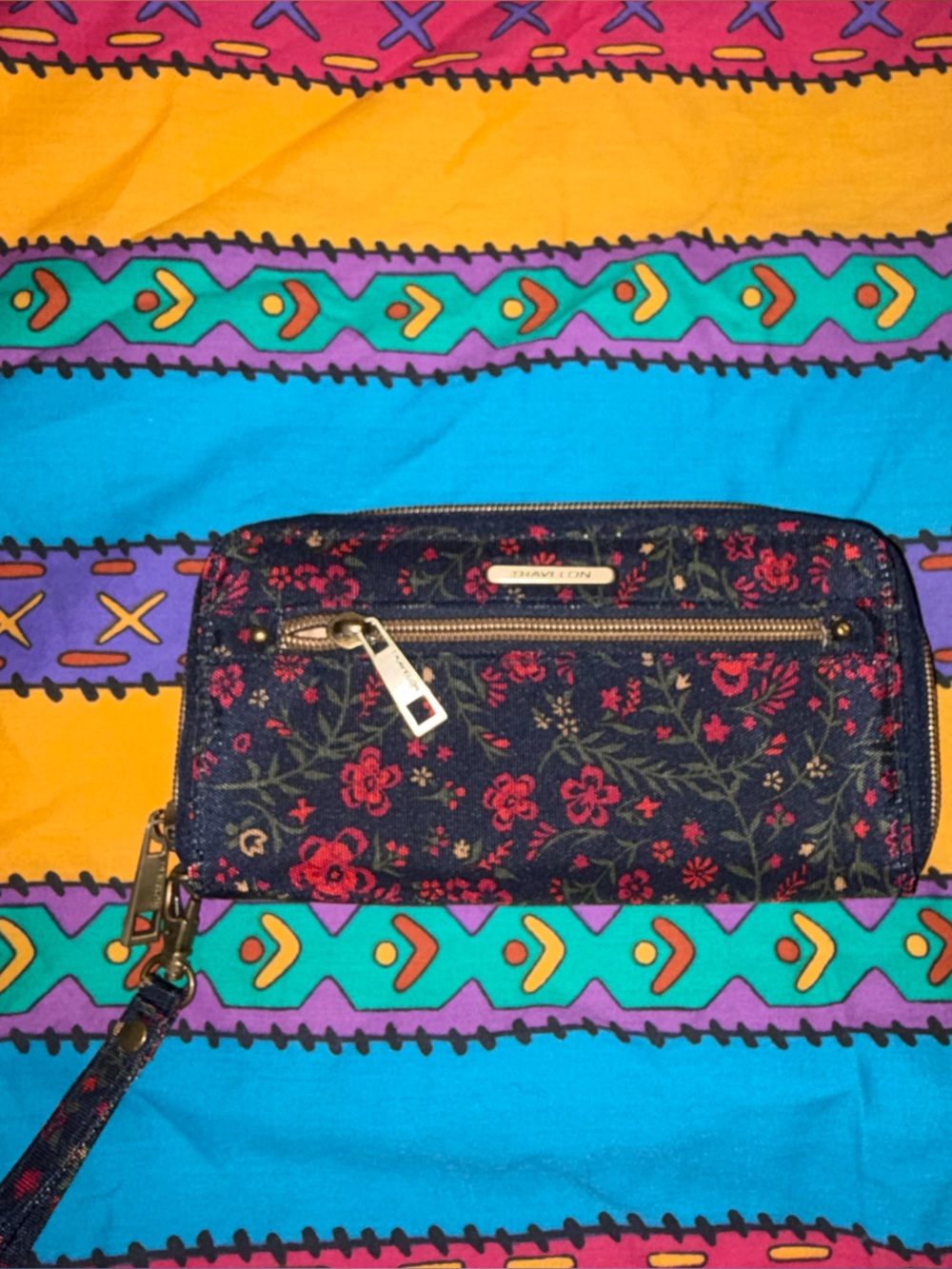 Travelon Floral Zip Wristlet Clutch in Navy and Red - Quilted Design